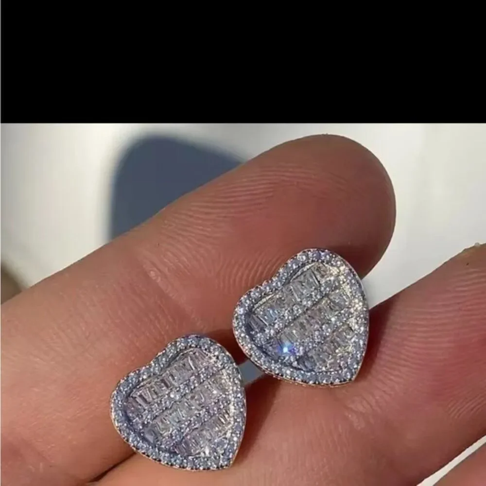 Elegant Silver Rhinestone Romantic Love Crystal Stud Heart Earrings - Picture 2 of 6